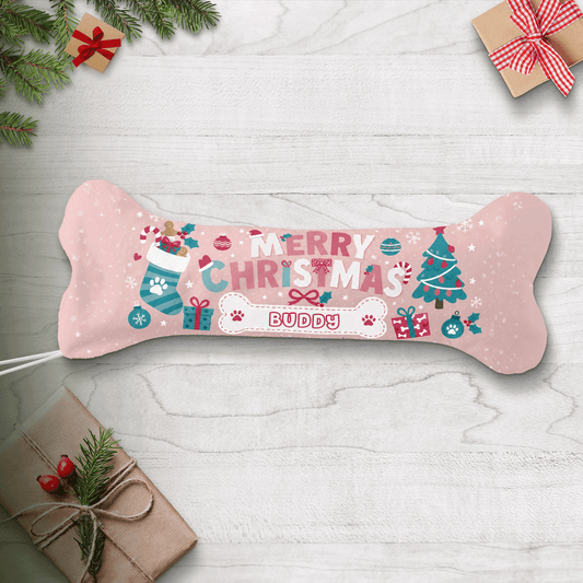 Personalized Merry Christmas Snowy Tree dog bone Christmas stocking with custom pet name