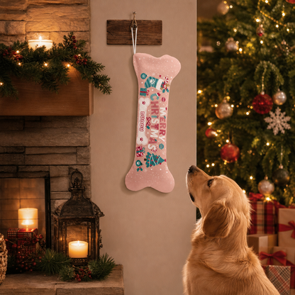 Personalized Merry Christmas Snowy Tree dog bone Christmas stocking, view 4