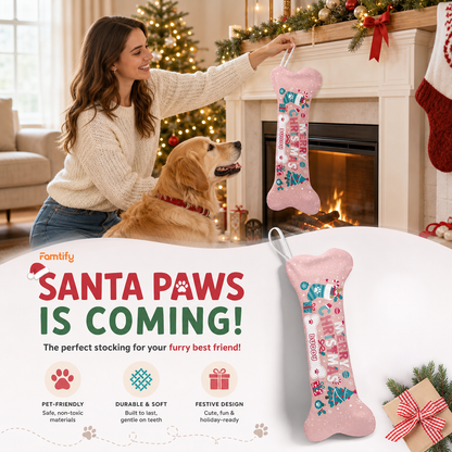 Personalized Merry Christmas Snowy Tree dog bone Christmas stocking, view 9