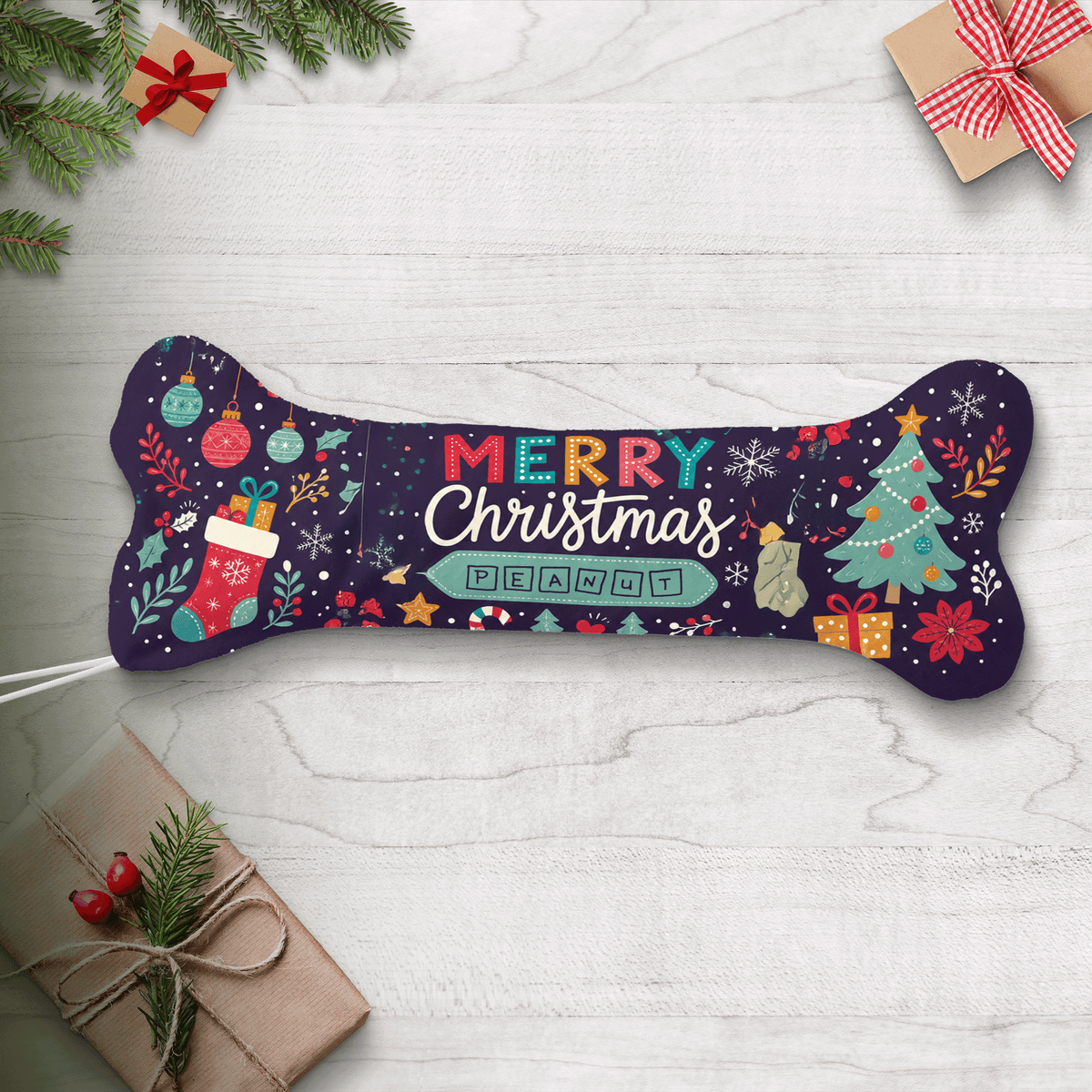 Personalized Merry Christmas Starry Night dog bone Christmas stocking with custom pet name