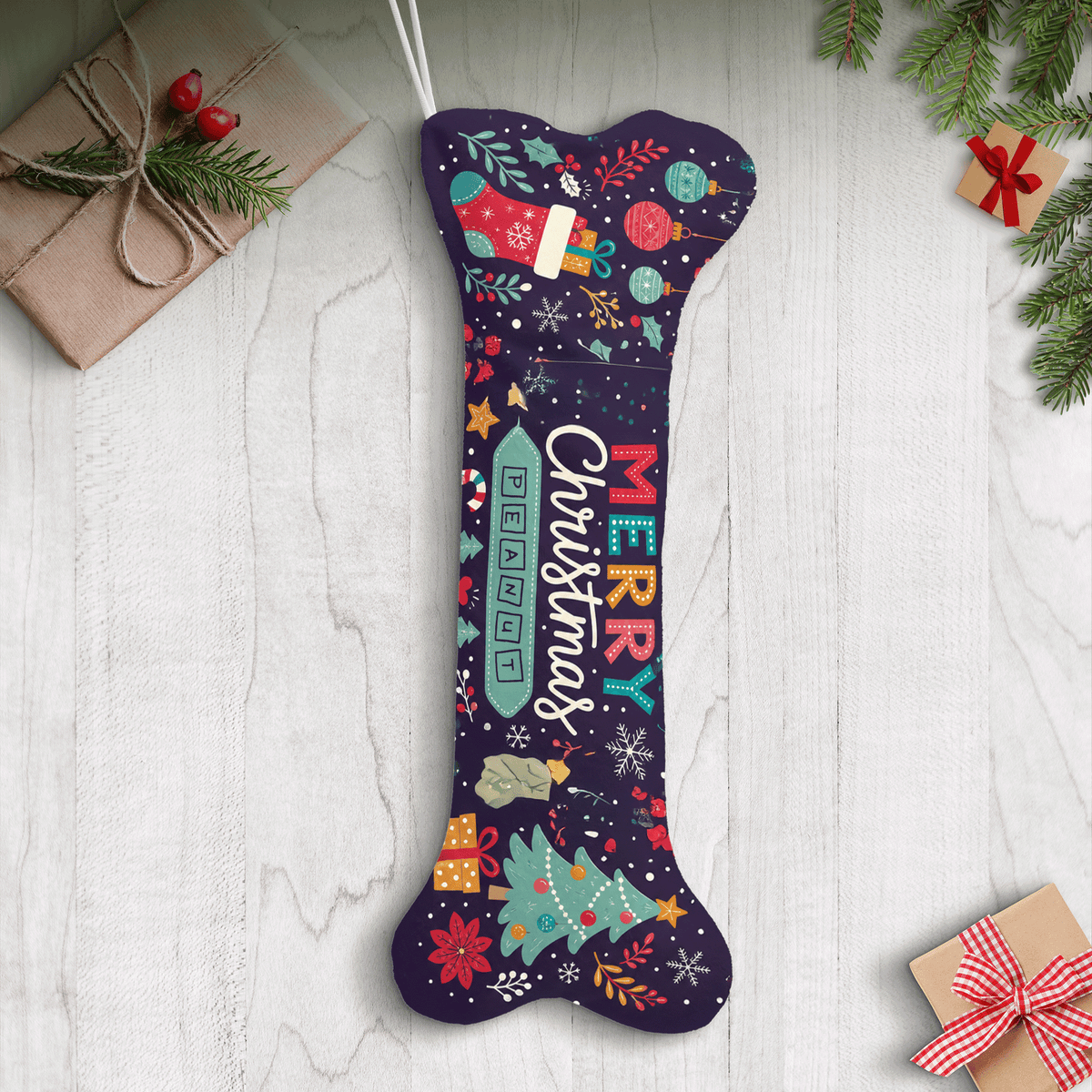 Personalized Merry Christmas Starry Night dog bone Christmas stocking, view 2