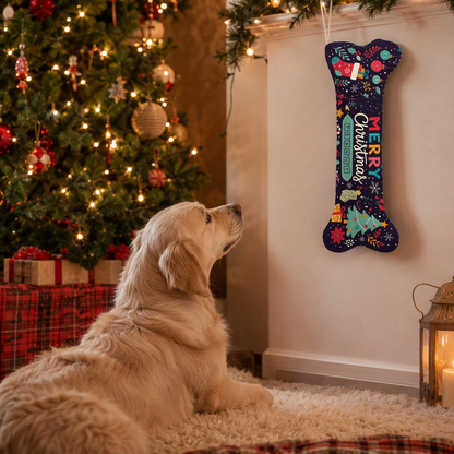 Personalized Merry Christmas Starry Night dog bone Christmas stocking, view 4