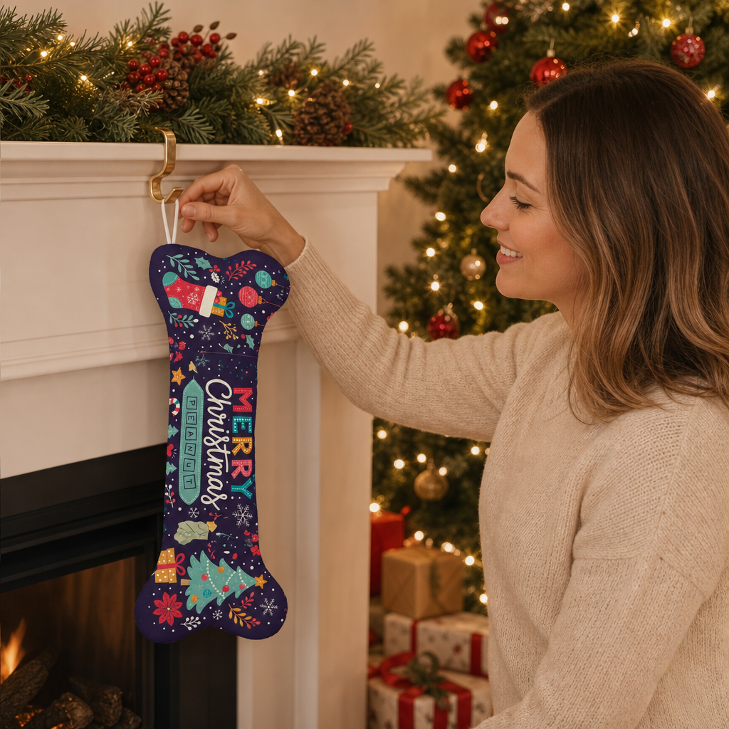 Personalized Merry Christmas Starry Night dog bone Christmas stocking, view 5