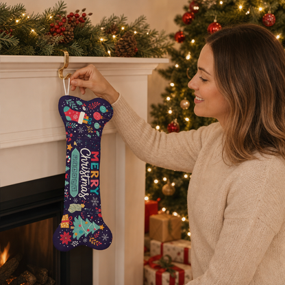 Personalized Merry Christmas Starry Night dog bone Christmas stocking, view 5