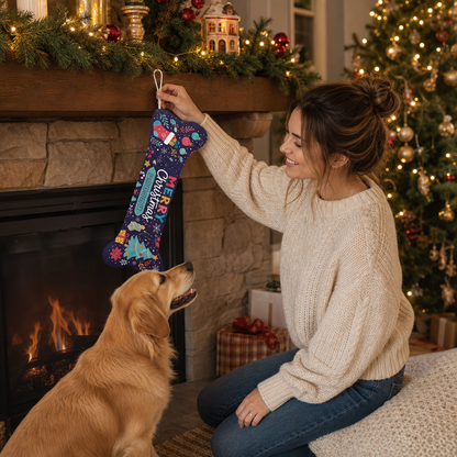 Personalized Merry Christmas Starry Night dog bone Christmas stocking, view 6