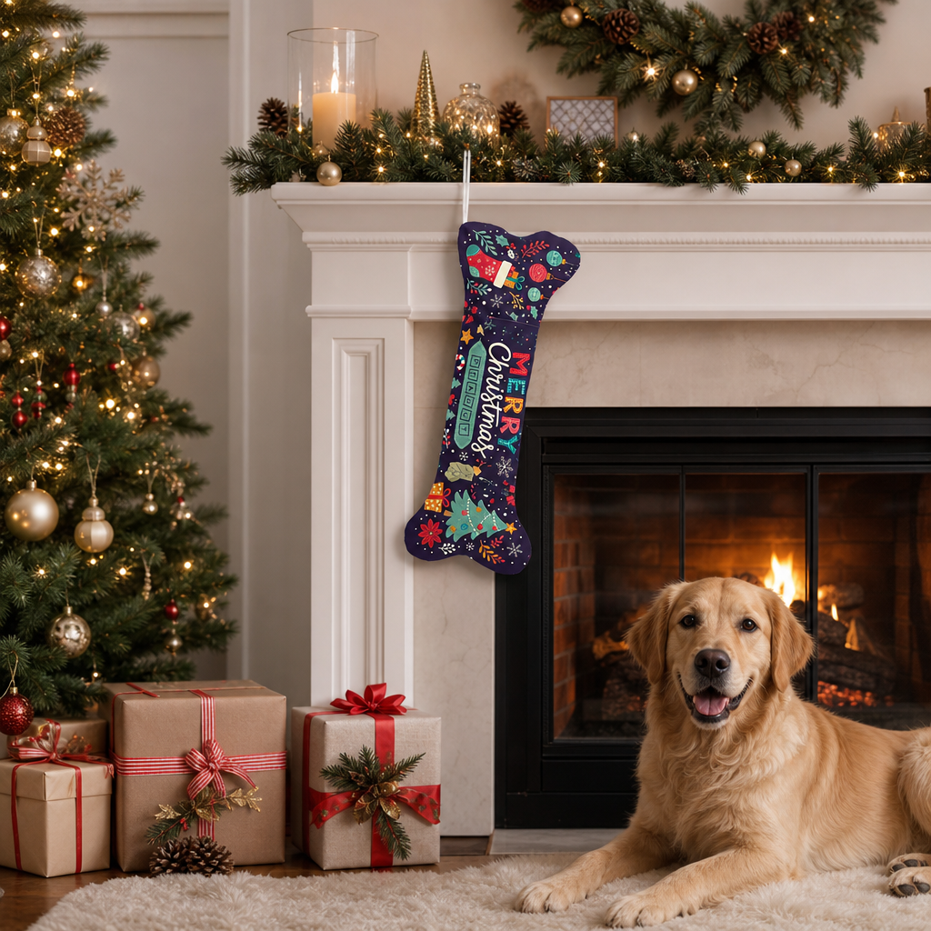 Personalized Merry Christmas Starry Night dog bone Christmas stocking, view 7