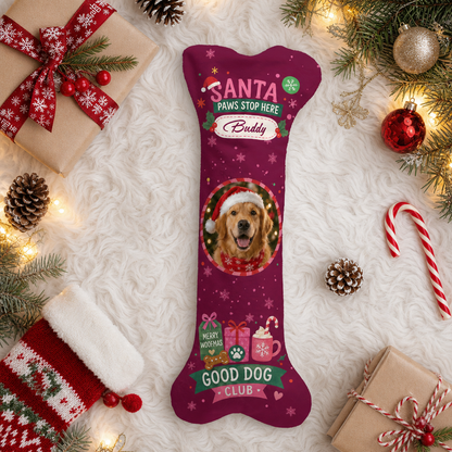 Personalized Santa Paws Stop Here dog bone Christmas stocking, view 9