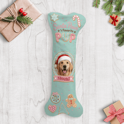Personalized Santa Paws Favorite Pup dog bone Christmas stocking with custom dog photo and name