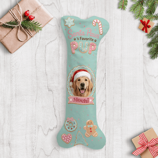 Personalized Santa Paws Favorite Pup dog bone Christmas stocking with custom dog photo and name