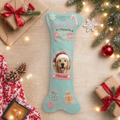 Personalized Santa Paws Favorite Pup dog bone Christmas stocking, view 9