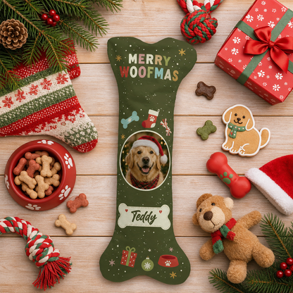 Personalized Merry Woofmas Bone Tag dog bone Christmas stocking, view 8
