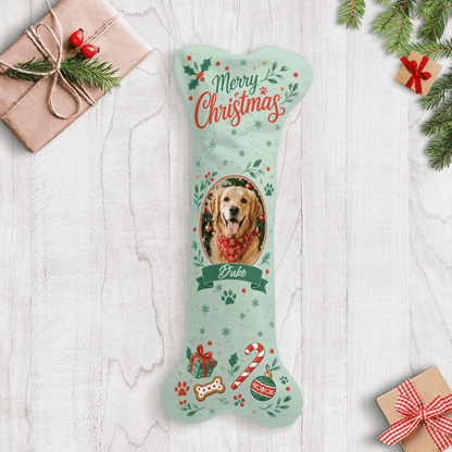 Personalized Merry Christmas Candy Cane Wreath dog bone Christmas stocking with custom dog photo and name