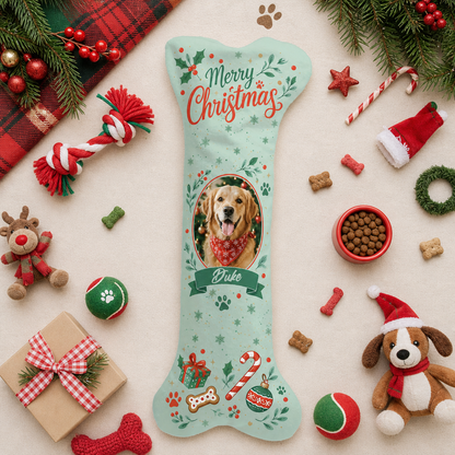 Personalized Merry Christmas Candy Cane Wreath dog bone Christmas stocking, view 9