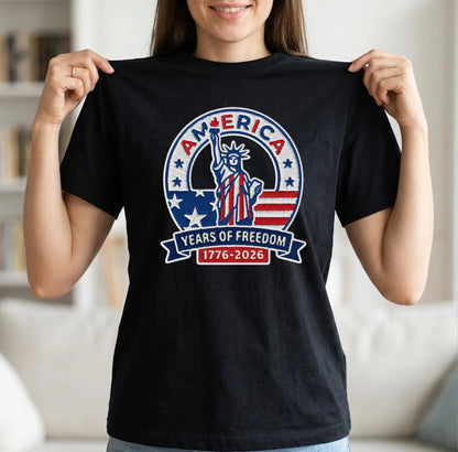 America 250th Anniversary Patriotic Embroidered T-Shirt - Independence Day Tee