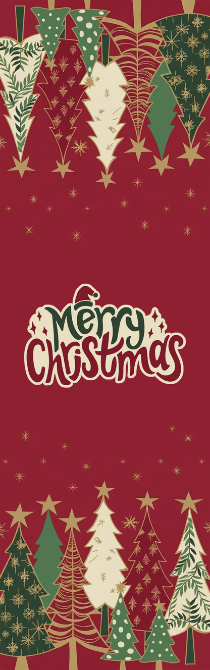 Personalized Festive Christmas Trees Table Runner, Custom Family Name Red Holiday Tree Pattern Table Runner & Dining Decor