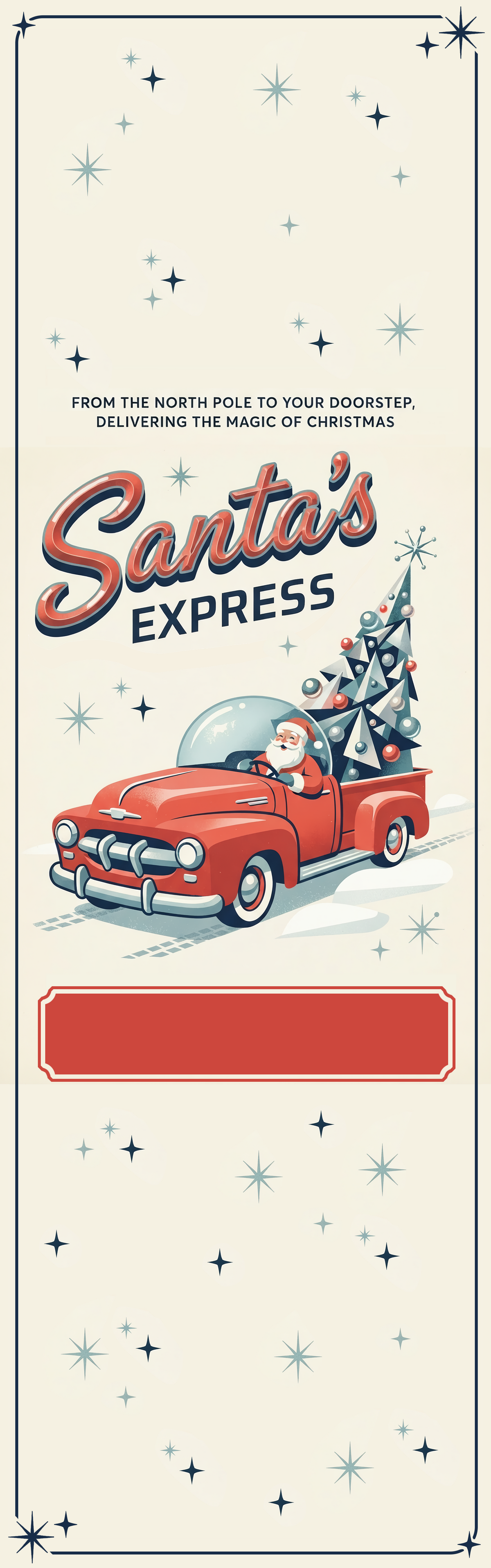 Personalized Retro Santa Express Red Truck Christmas Table Runner, Custom Family Name Off-White Holiday Pickup Truck Table Runner & Dining Decor