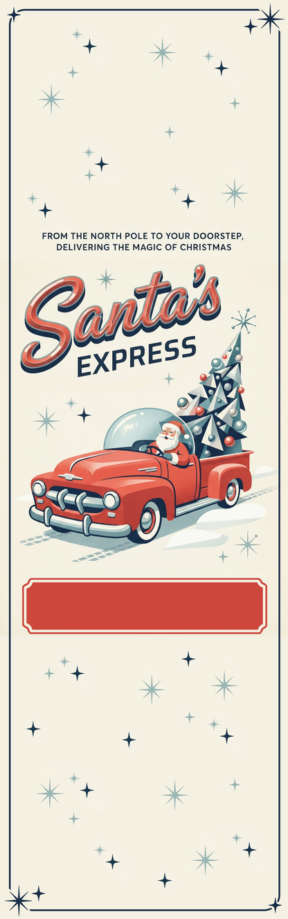 Personalized Retro Santa Express Red Truck Christmas Table Runner, Custom Family Name Off-White Holiday Pickup Truck Table Runner & Dining Decor