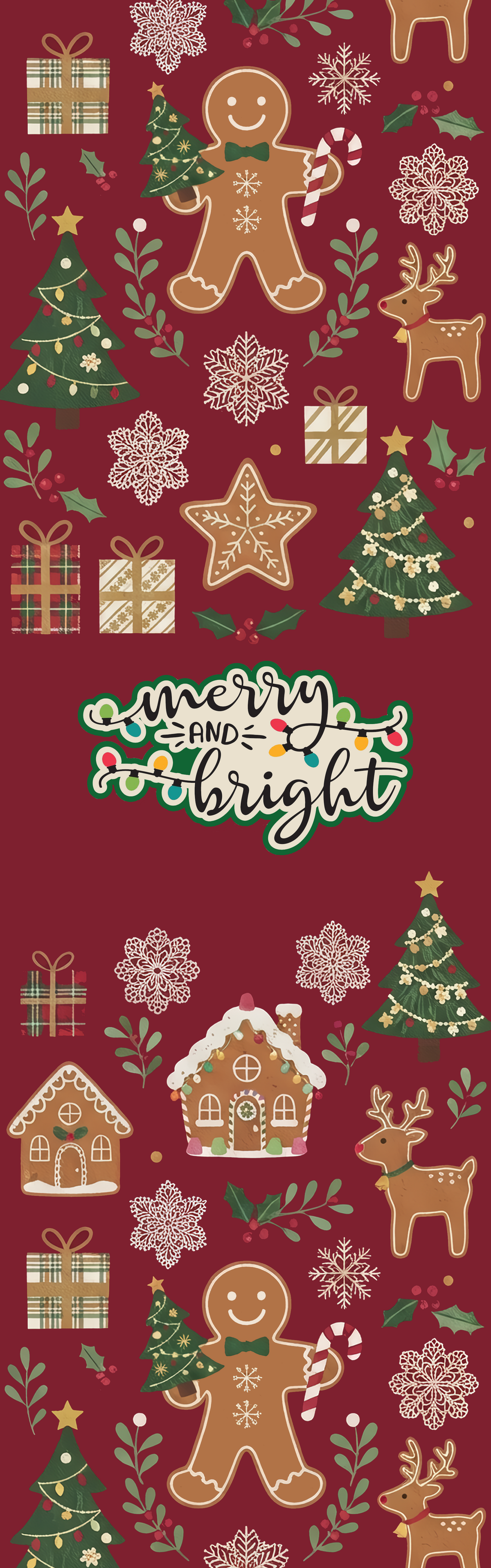 Personalized Merry and Bright Gingerbread Christmas Table Runner, Custom Family Name Red Holiday Reindeer and Treats Table Runner & Dining Decor
