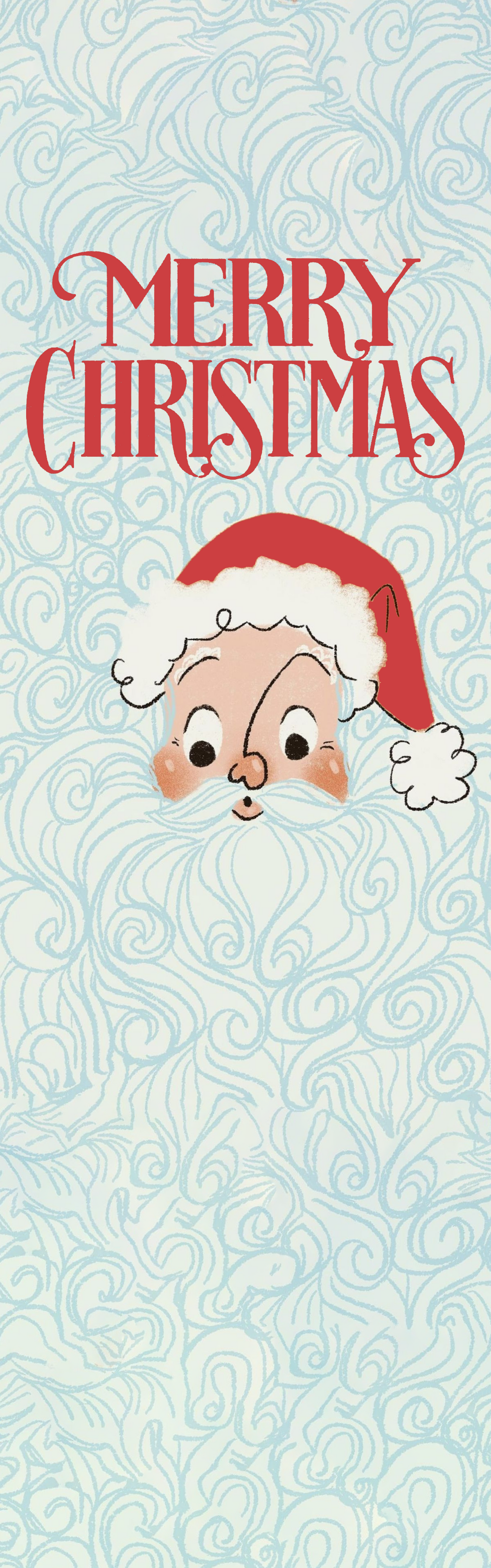 Personalized Family Name Long Beard Santa Christmas Quilt Table Runner in Light Ice Blue & Red, Custom Whimsical Santa Quilted Table Runner Decor, Retro Holiday Dining Room Table Topper