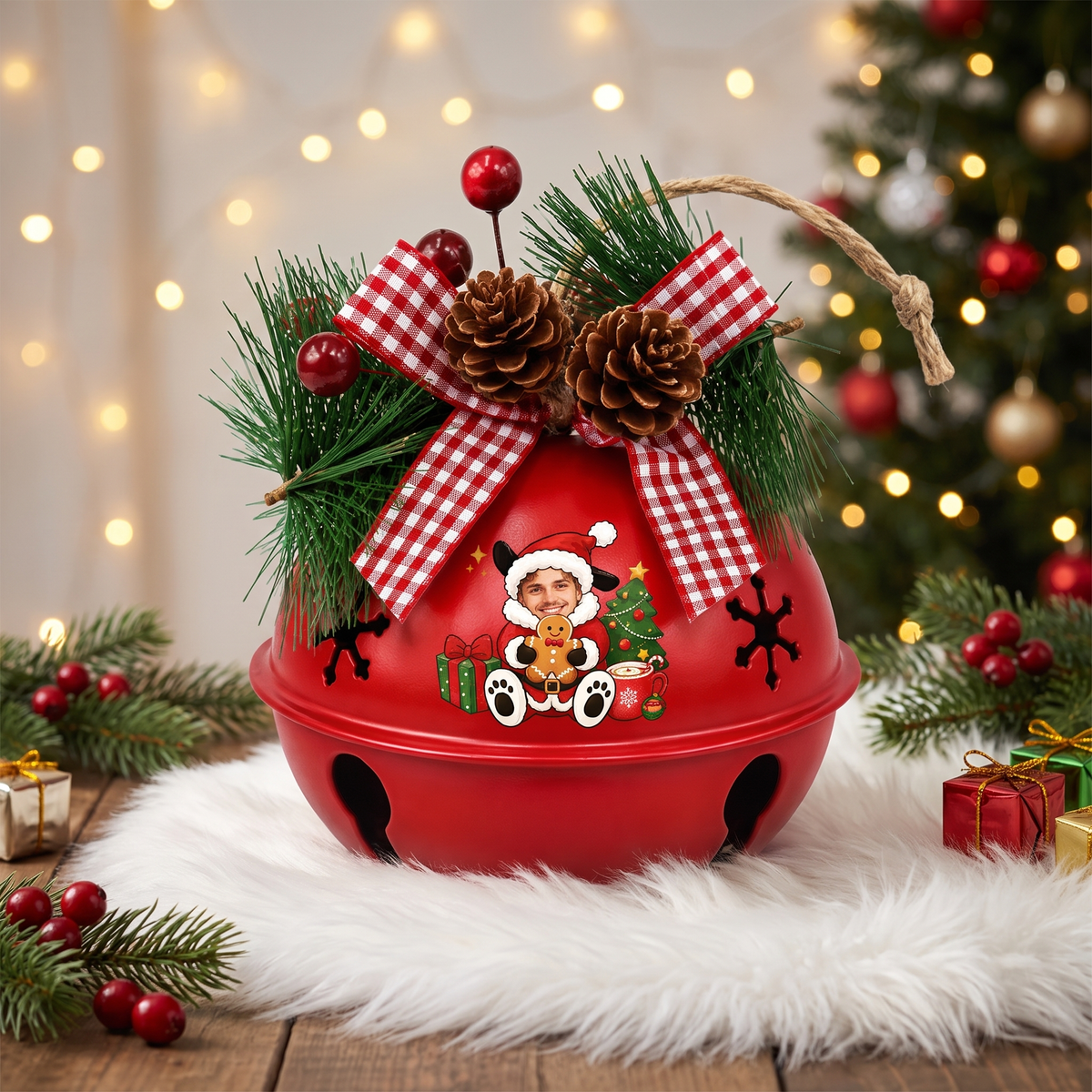 Personalized photo jingle bell ornament as a Christmas keepsake gift