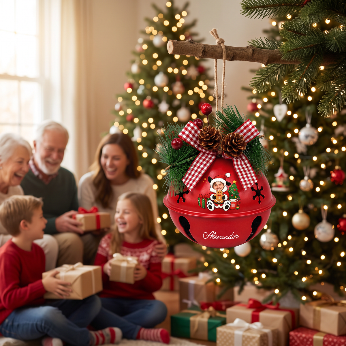 Personalized puppy Santa cookie jingle bell ornament for family Christmas memories