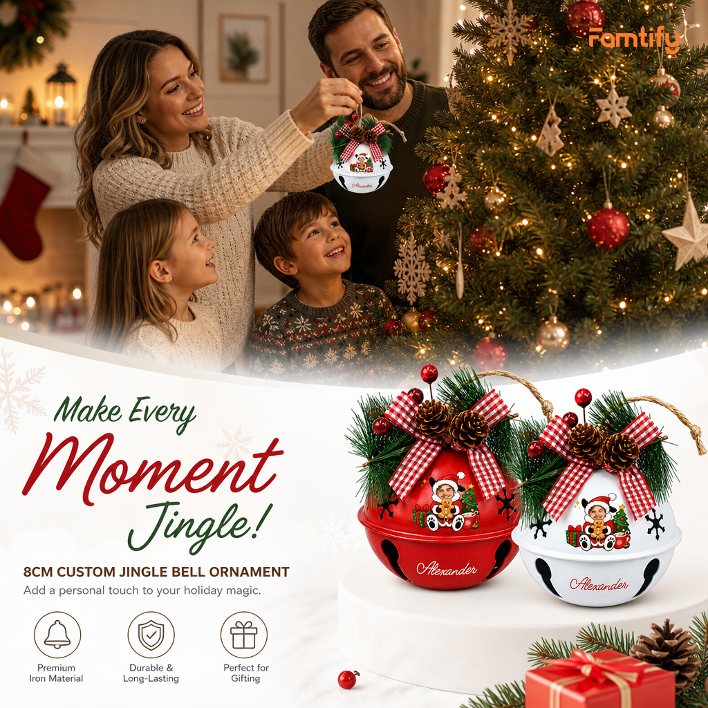 Personalized jingle bell ornament color options, durable iron, 8 cm ornament