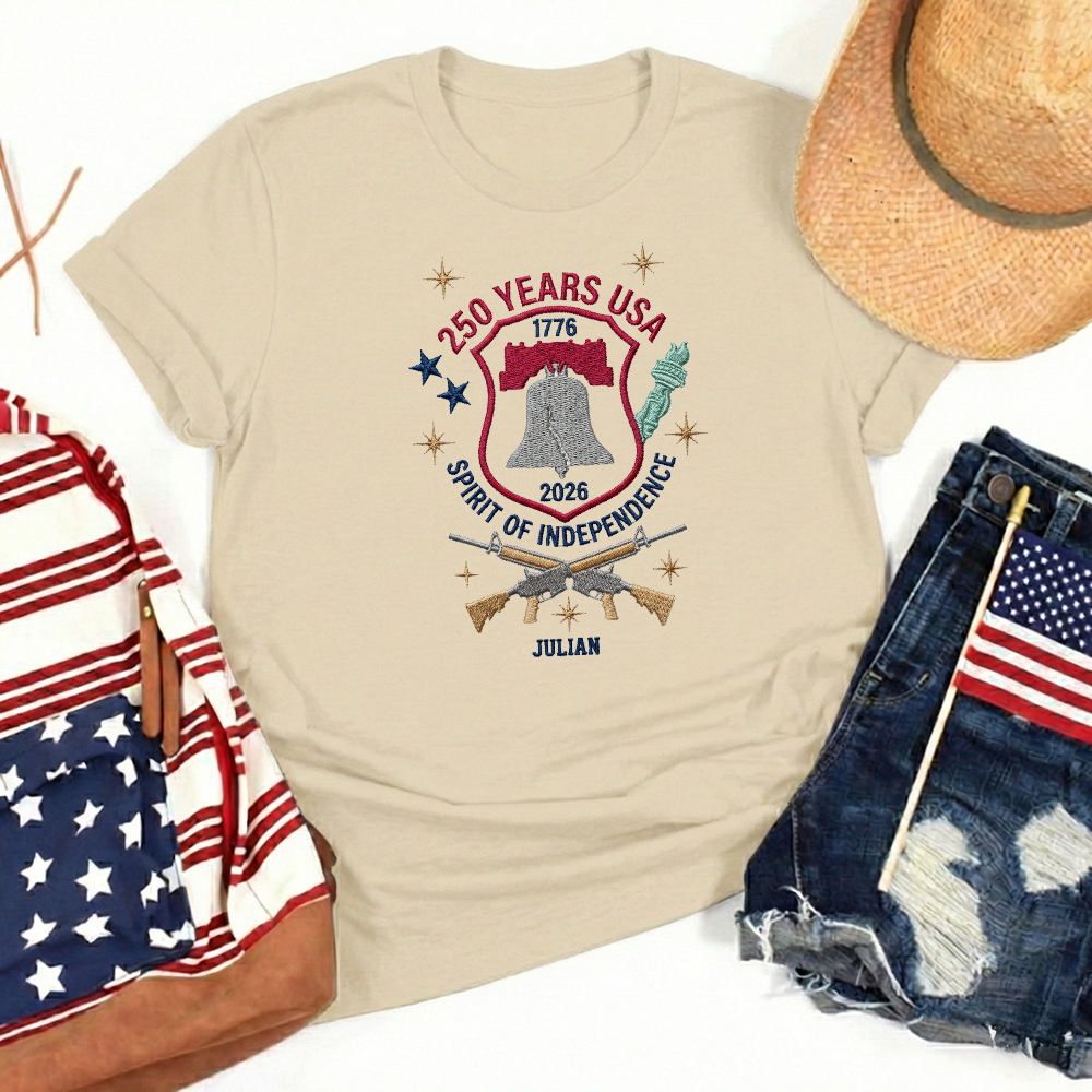 USA 250 Years of Freedom Embroidered T-Shirt - Classic Patriotic Gift