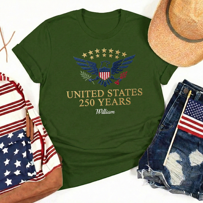 Custom Embroidered USA 250 Years T-Shirt – Semiquincentennial Patriotic Tee