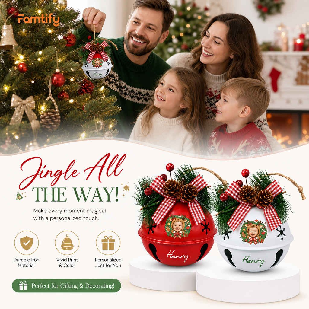 Personalized jingle bell ornament color options, durable iron, 8 cm ornament