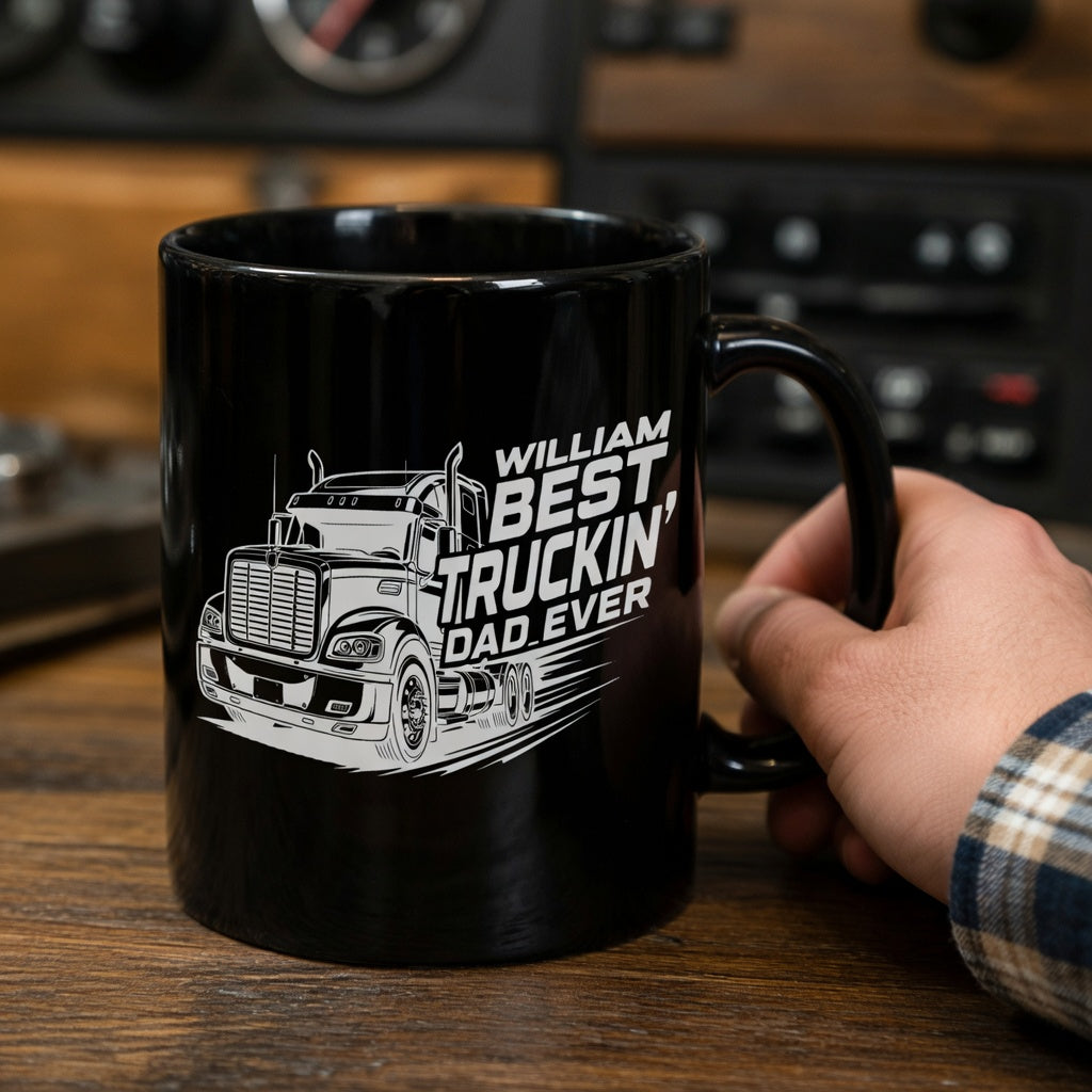 Custom Name Best Truckin’ Dad Ever Mug – Personalized Truck Driver Gift for Dad