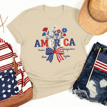 USA 250 Years Strong Floral T-Shirt - Embroidered Independence Day Tee (1776-2026)