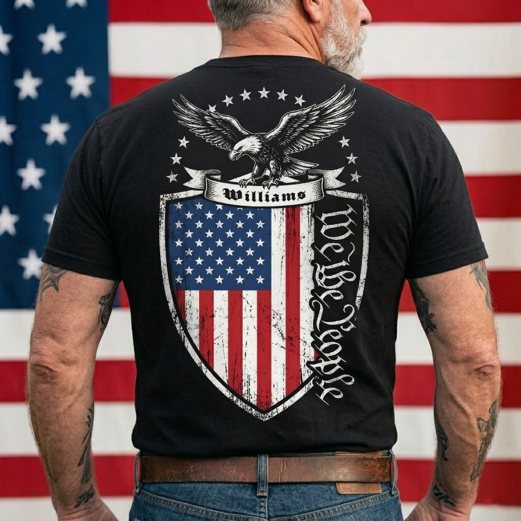Personalized We The People USA 250 Years T-Shirt – Patriotic Eagle Shield Independence 1776–2026 Back Print Shirt