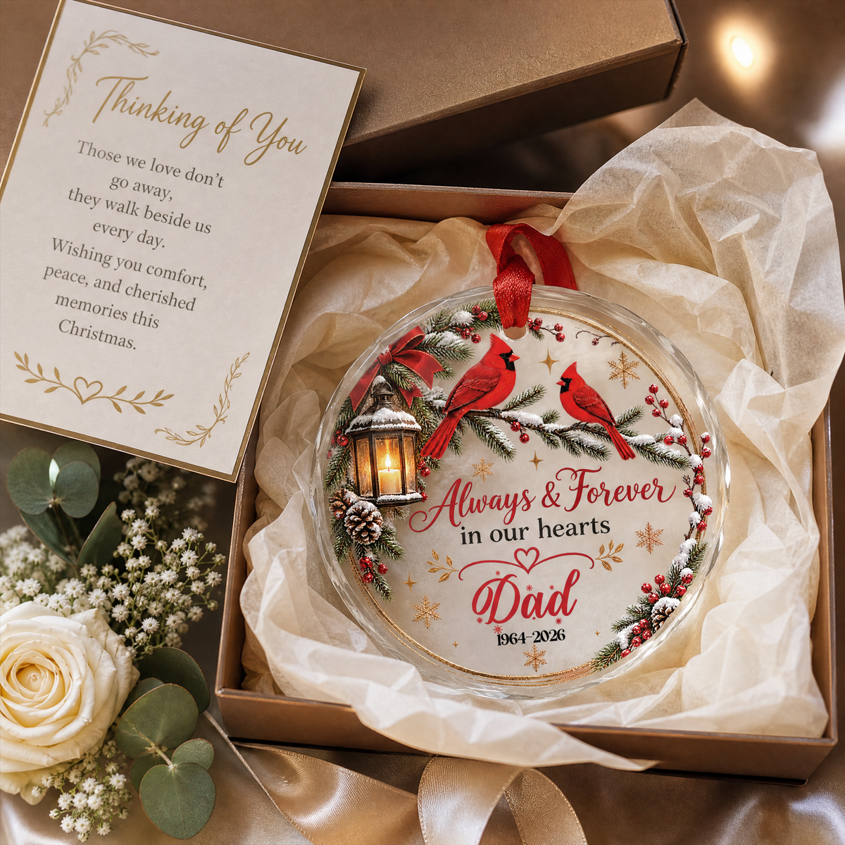 Cardinal memorial custom name glass ornament for the Christmas tree