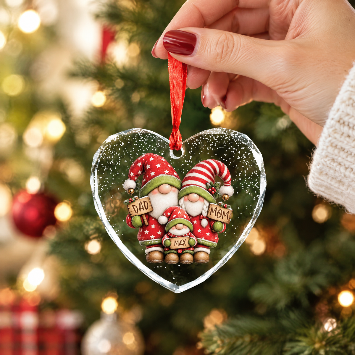 Personalized family heart glass ornament as a Christmas gift