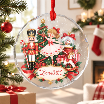 Nutcracker ballerina custom name glass ornament for the Christmas tree