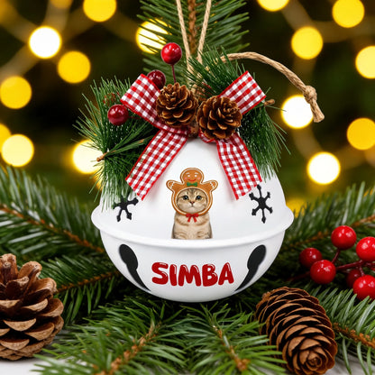 Personalized gingerbread pet jingle bell ornament color options, durable iron, 8 cm ornament
