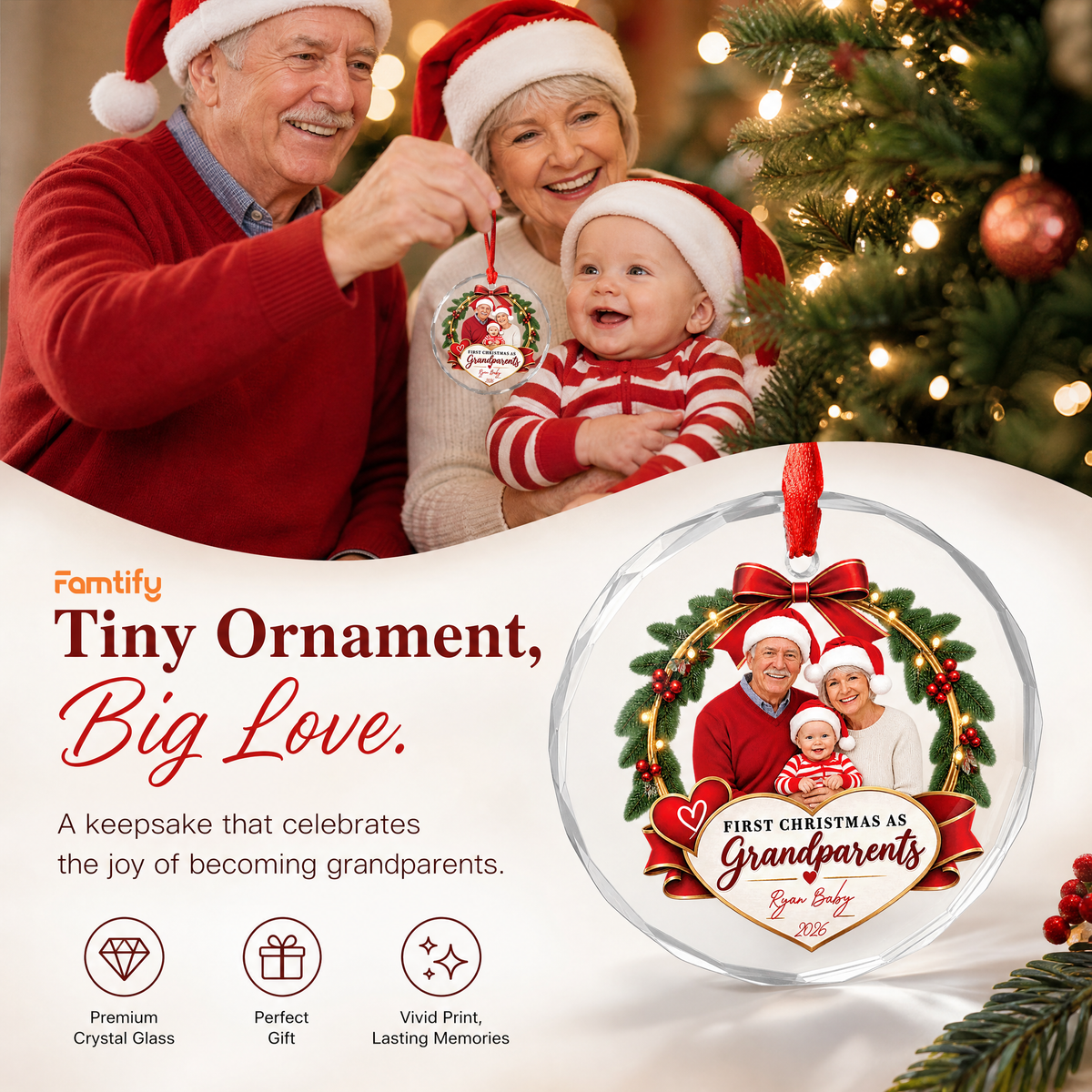 Grandparents custom photo glass ornament for the Christmas tree