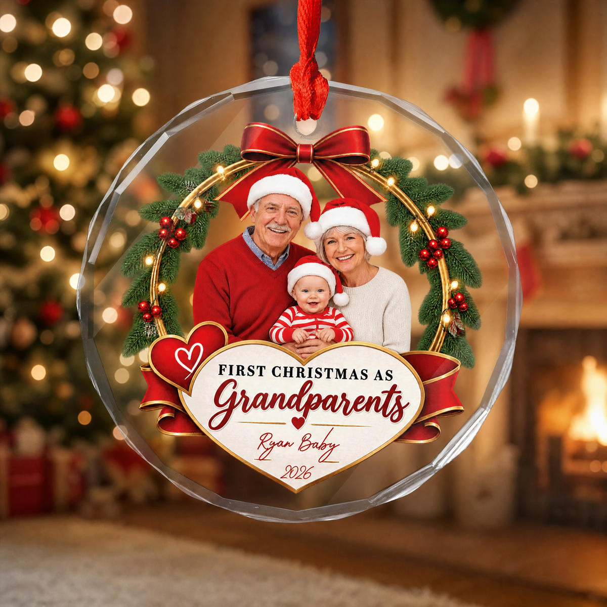 Personalized new grandparents photo ornament as a Christmas keepsake gift