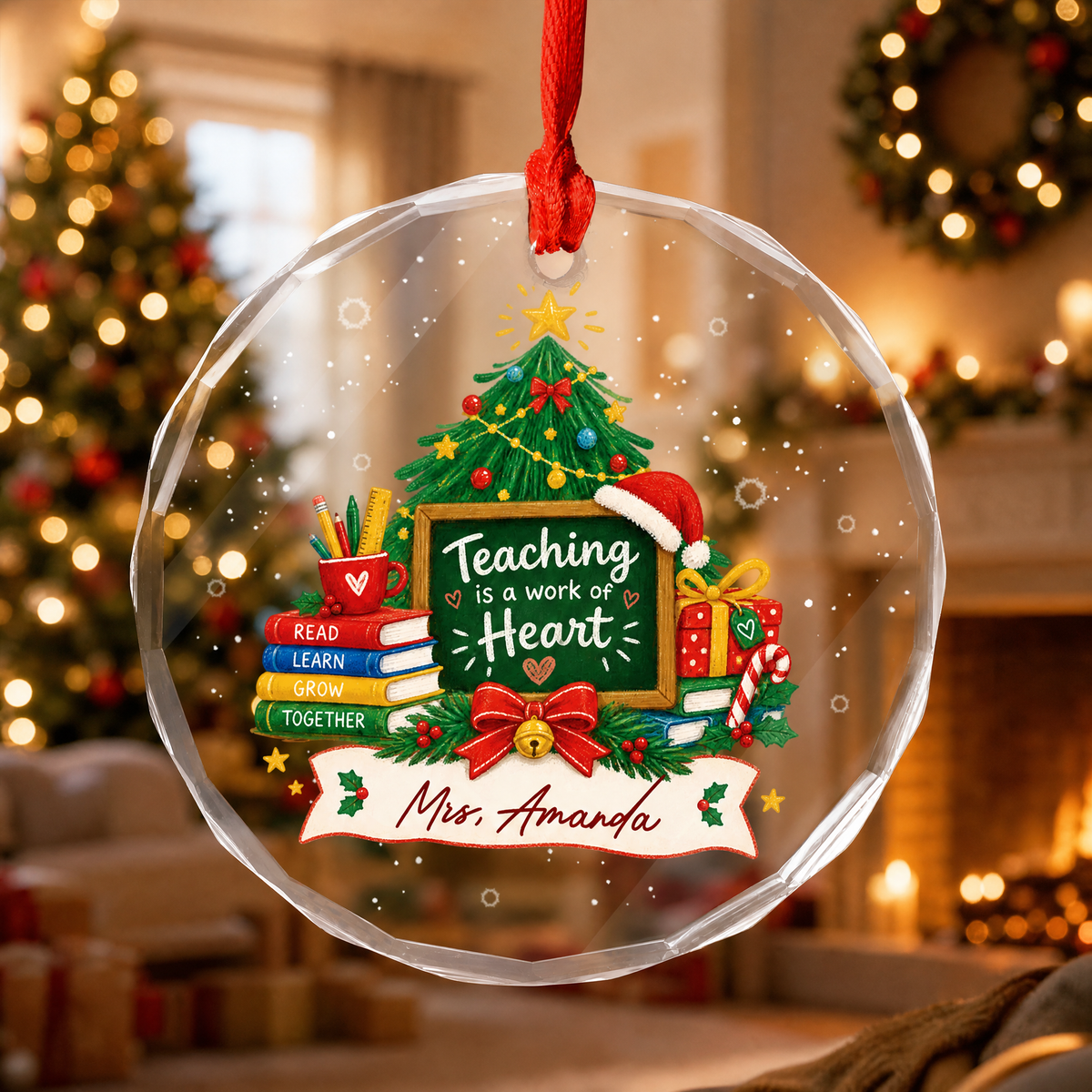 Teacher custom name glass ornament for the Christmas tree