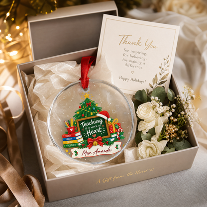 Personalized teacher appreciation glass ornament as a Christmas gift