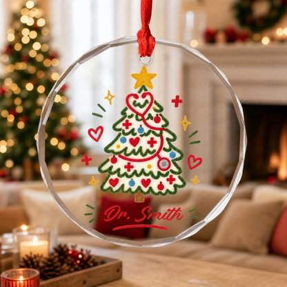 Doctor and nurse custom name glass ornament for the Christmas tree