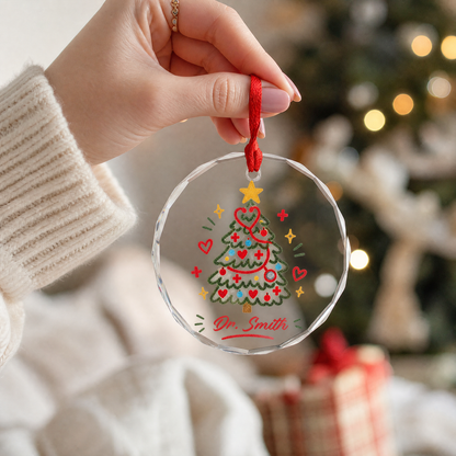 Clear glass stethoscope tree ornament with custom name for holiday decor