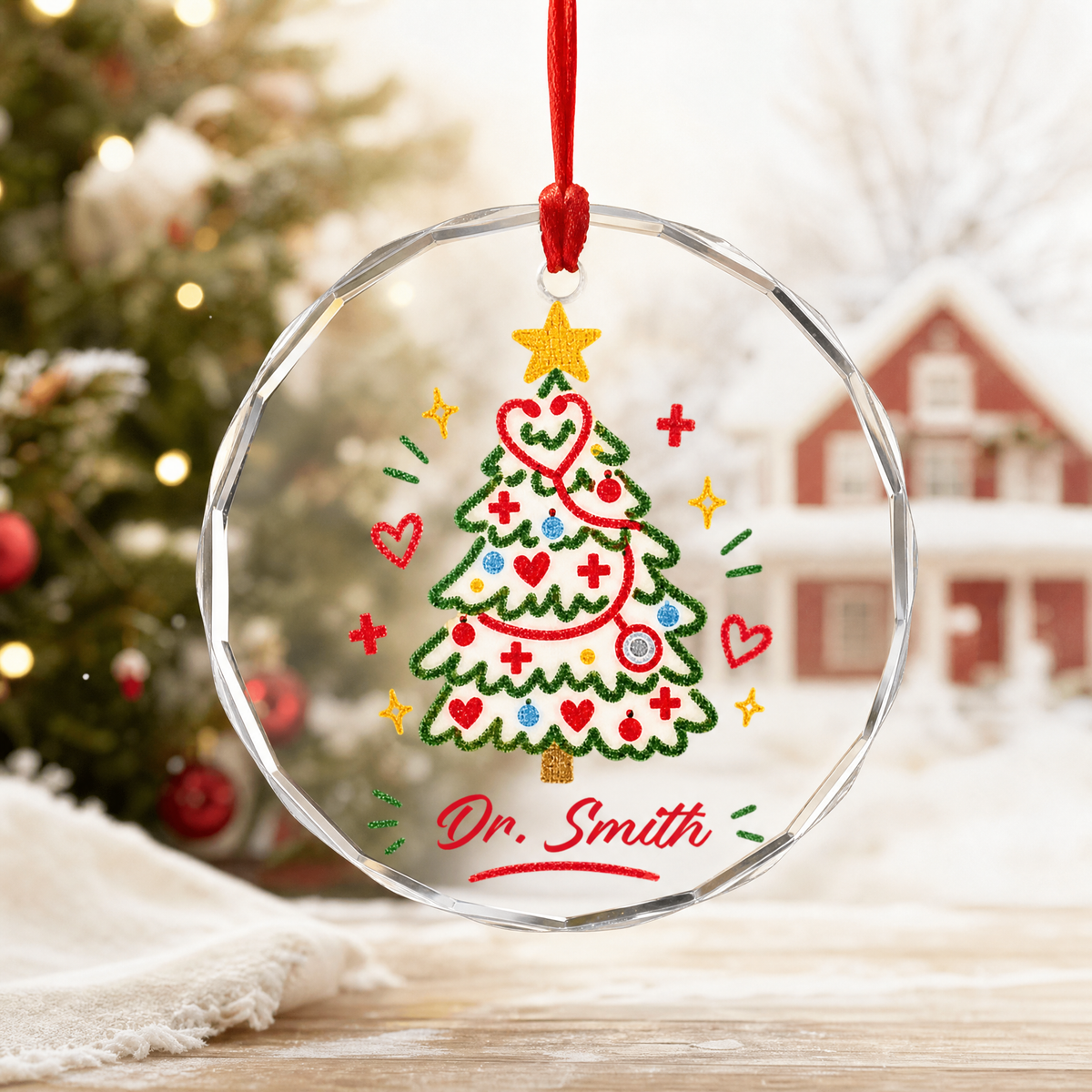Personalized nurse Christmas glass ornament on the tree
