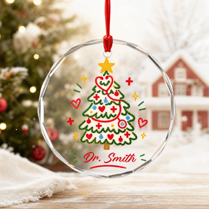 Personalized nurse Christmas glass ornament on the tree