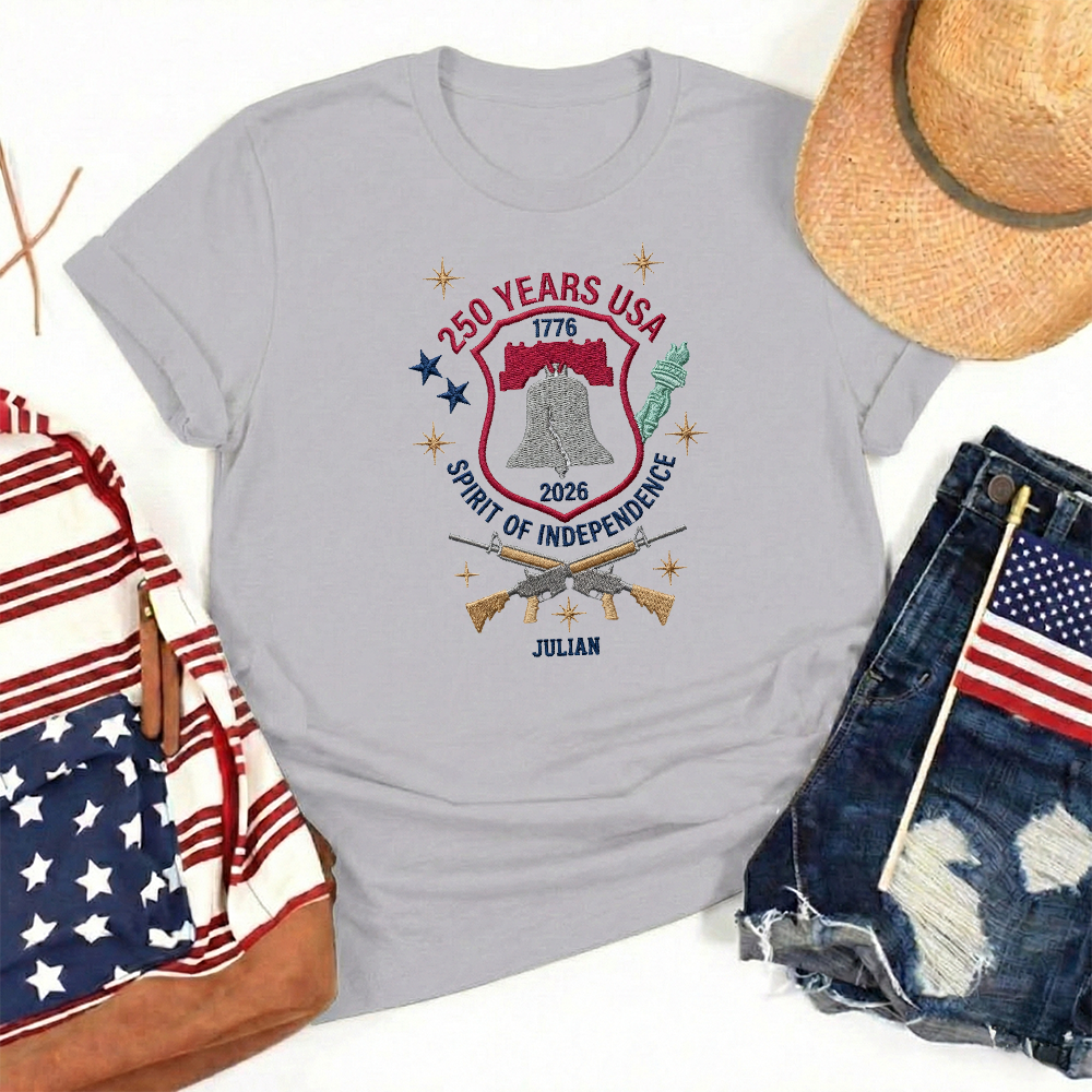 USA 250 Years of Freedom Embroidered T-Shirt - Classic Patriotic Gift