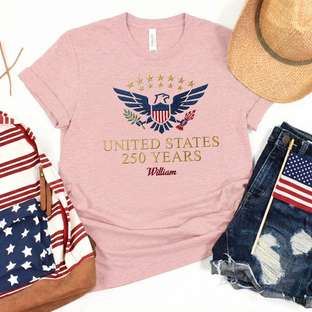 Custom Embroidered USA 250 Years T-Shirt – Semiquincentennial Patriotic Tee