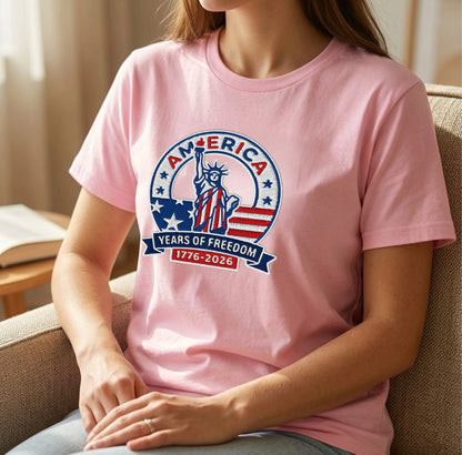 America 250th Anniversary Patriotic Embroidered T-Shirt - Independence Day Tee