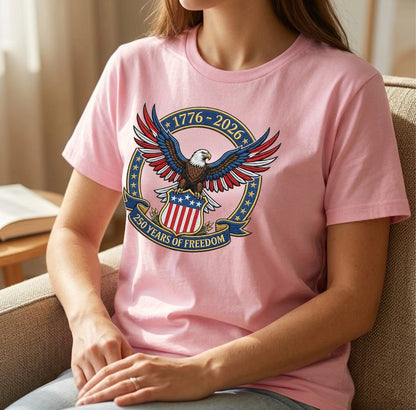 1776-2026 USA Flag Patriotic Embroidered T-Shirt - 250 Years Anniversary Shirt