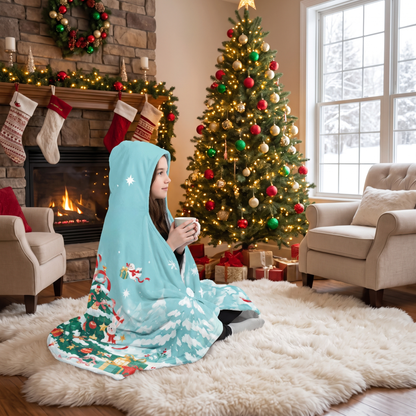 Custom name snowy forest Christmas tree hooded blanket, view 6