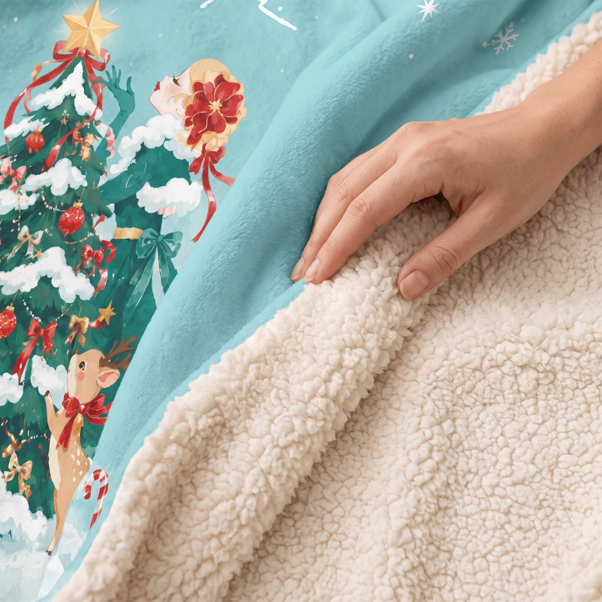 Custom name snowy forest Christmas tree hooded blanket, view 9